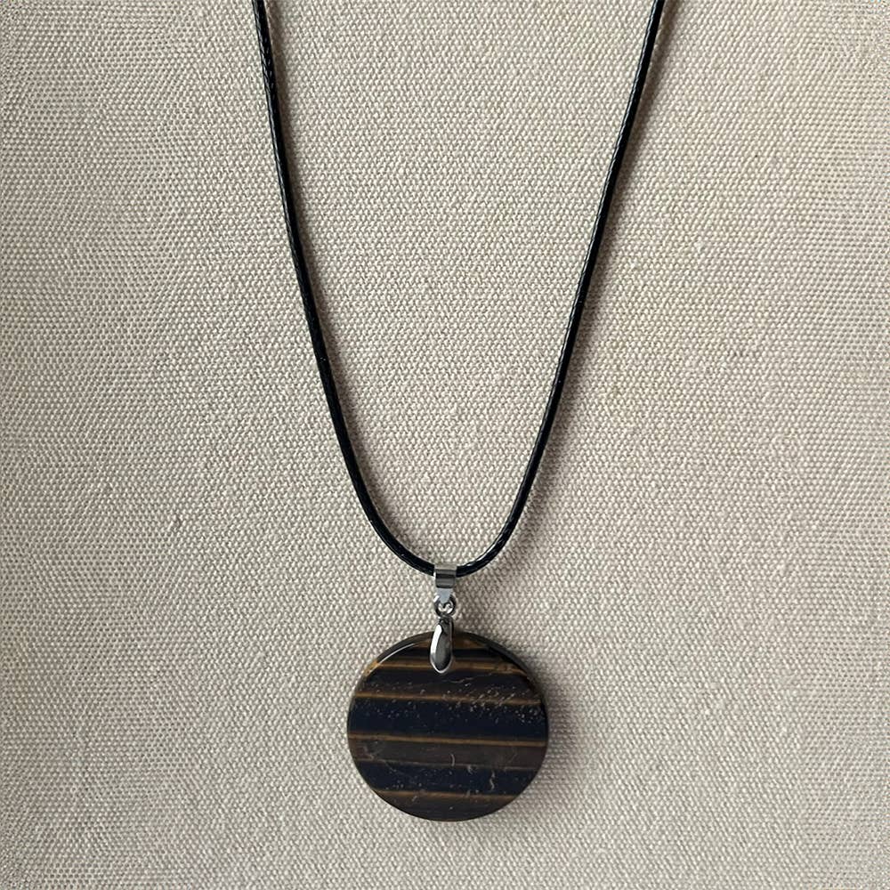 VIE - Vendita all'ingrosso Collana con ciondolo/pendaglio - Ciondolo a moneta di pietra preziosa con cordino nero22