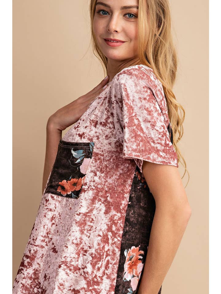 FSL Apparel - Wholesale Tunic - Women's - 3943FA - SOFT SHINING BRUSHED VELVET WITH FLORAL PRINTED CON11