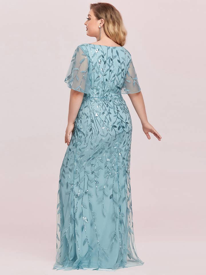 Ever-Pretty - Wholesale Gown - Women's - Plus Size V Neck Mermaid Sequin & Tulle Evening Dress9