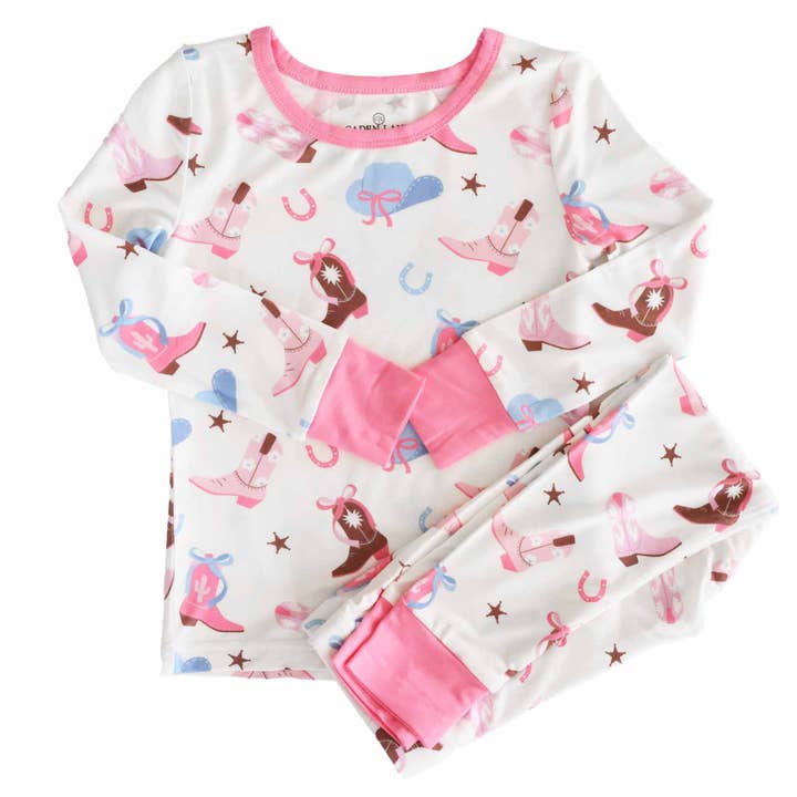 Boot Scootin' Two Piece Pajama Set | Pink for wholesale on Faire1