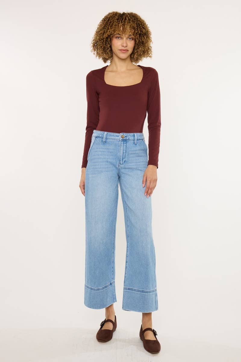 MEDIO APRI PACCHETTO PANTALONI A VITA ALTA CROPPED GAMBA LARGA-KC9400M in vendita all'ingrosso su Faire1