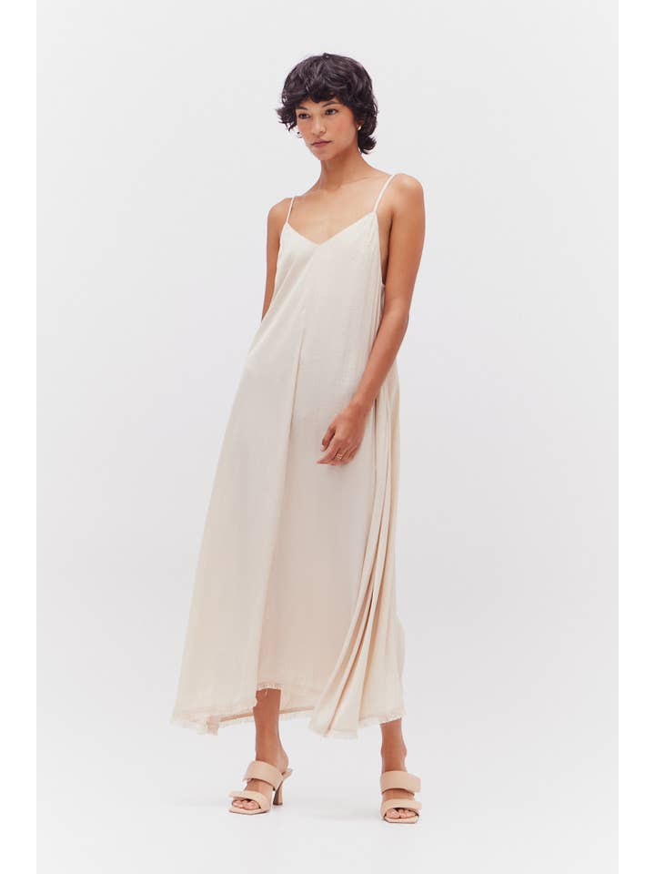 Grade & Gather - Wholesale Dress - Women's - 60951 - RAW EDGE DETAIL SATIN MIDI DRESS