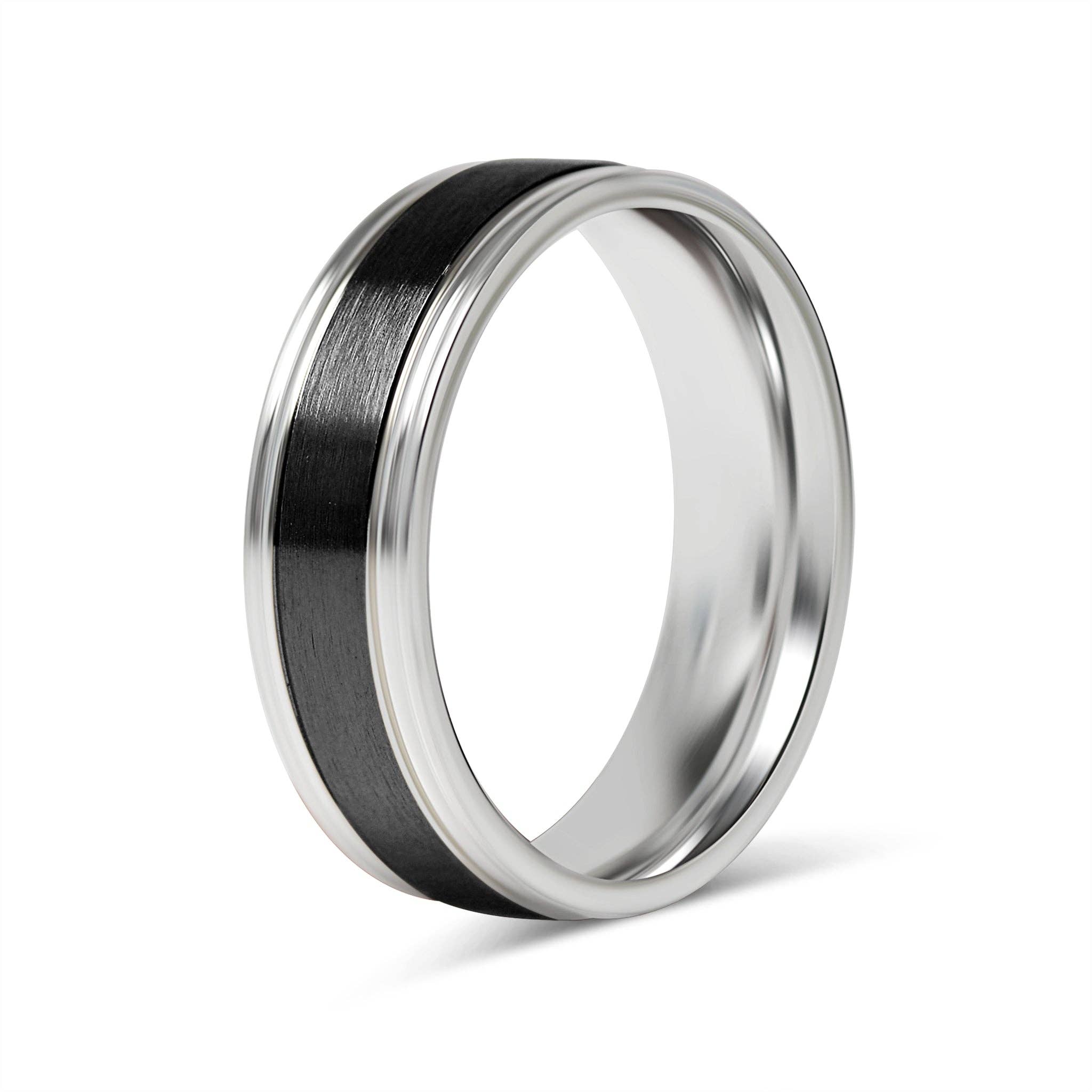 WJW - Wholesale Band/Stacked Ring - Black Center Polished Stainless Steel Ring0