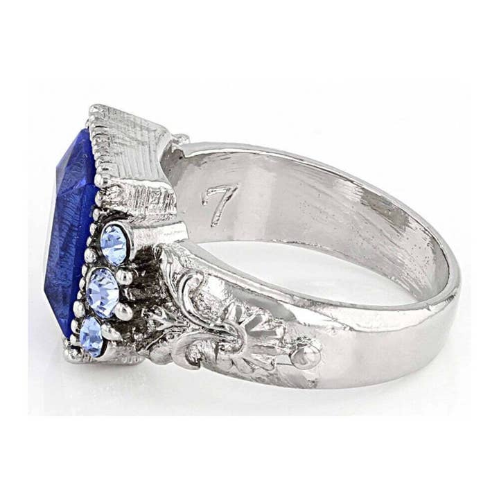 1928 Jewelry - Wholesale Cocktail/Statement Ring - 1928 Jewelry Sapphire Blue German Glass Stone & Crystal Ring1