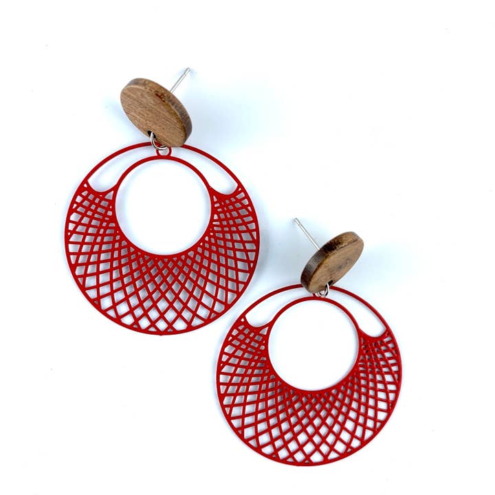Filigree Drop Earrings | Lightweight Metal & Wood Stud for wholesale by Sunbaked Lizard Jewellery & Gifts