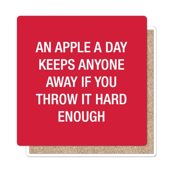 An apple a day keeps anyone away... Coaster for wholesale by About Face Designs