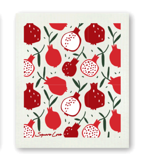 Square Love - Wholesale Tea Towel - Pomegranate Gift Duo | 1 Tea Towel + 1 Sponge Cloth5