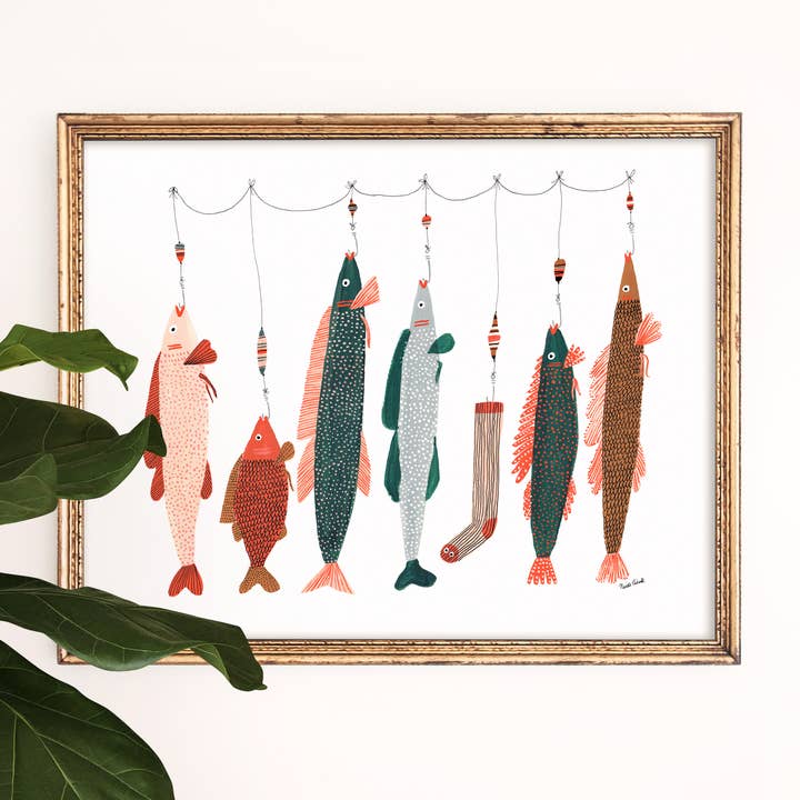 „Fisk på en linje“ Giclée Fine Art Print for engroshandel hos On Lane Avenue