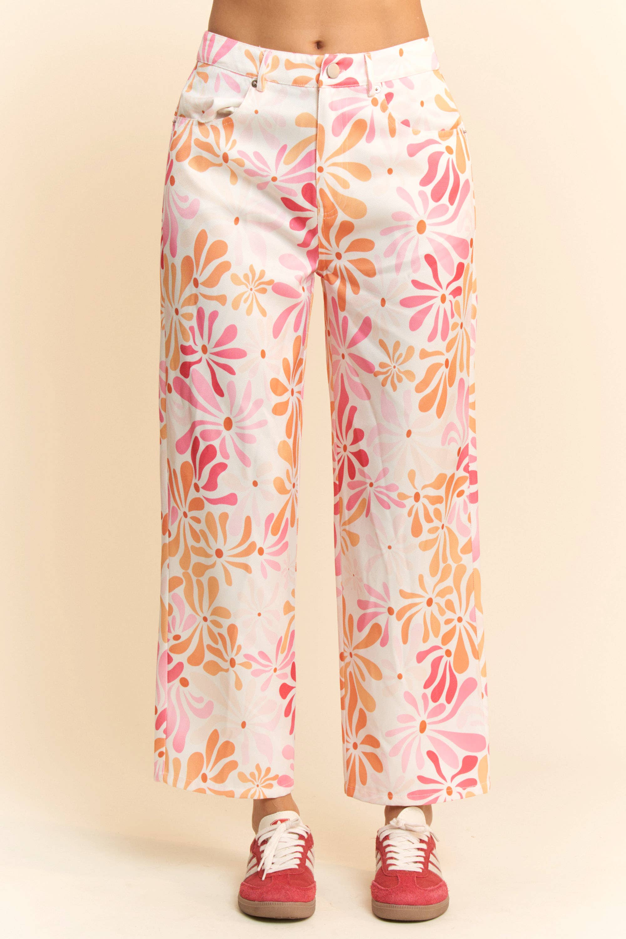 FLORAL PRINTED LIGHTWEIGHT  STRAIGHT LEG PANTS for wholesale on Faire2