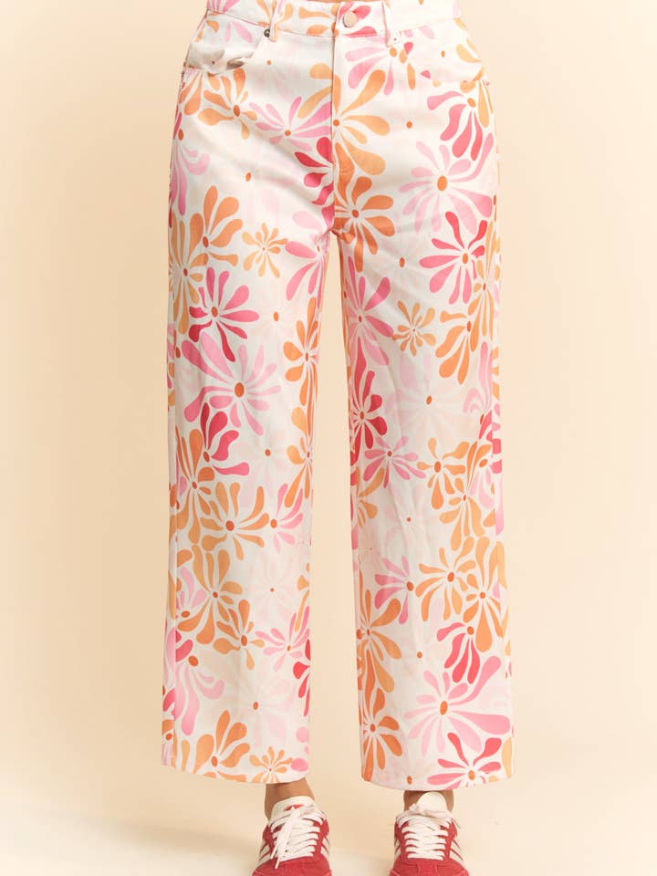 FLORAL PRINTED LIGHTWEIGHT STRAIGHT LEG PANTS for wholesale on Faire2