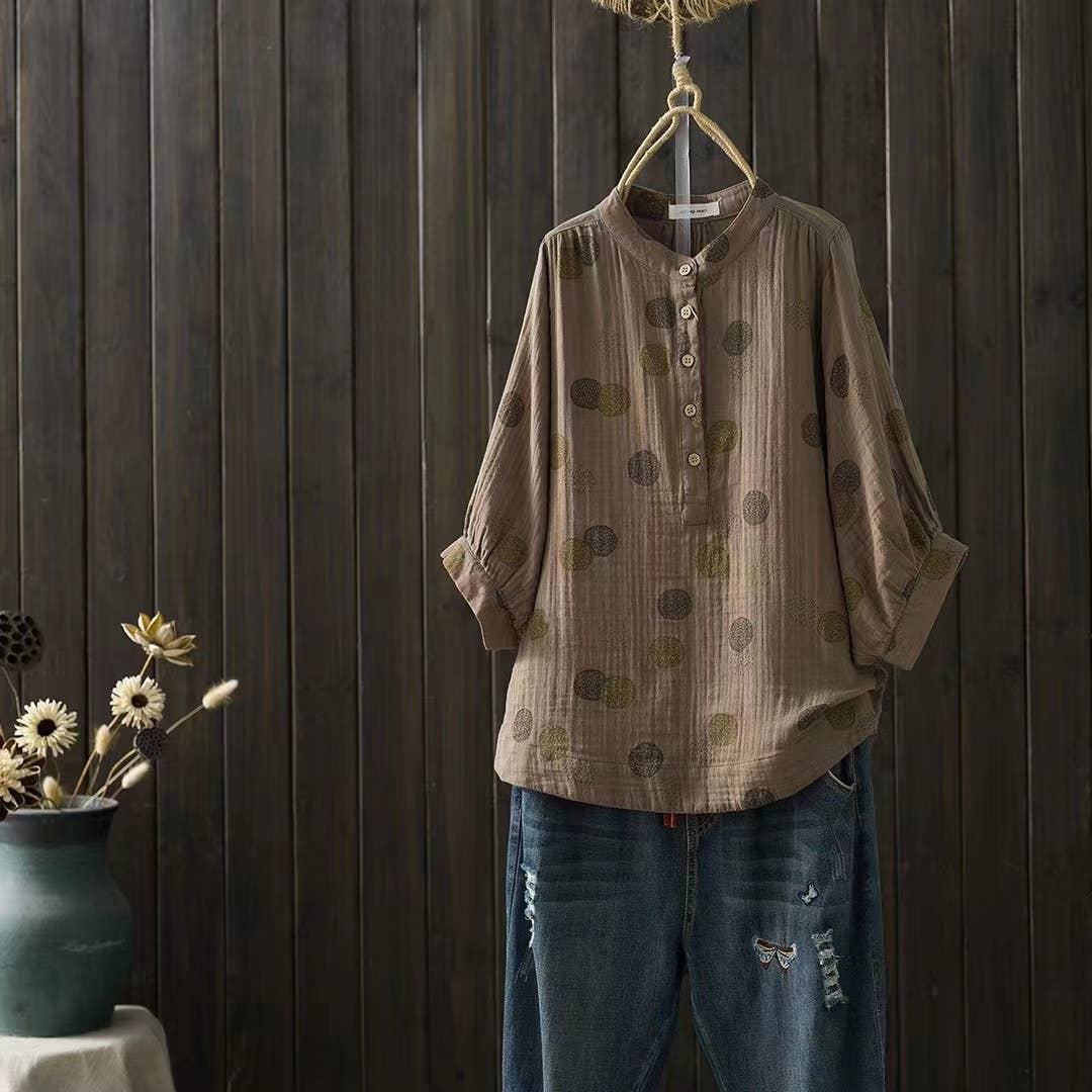 Whisper Mint - Wholesale Blouse - Women's - Double-Layer Cotton Gauze Shirt Blouse Loose-Fit Blouse7