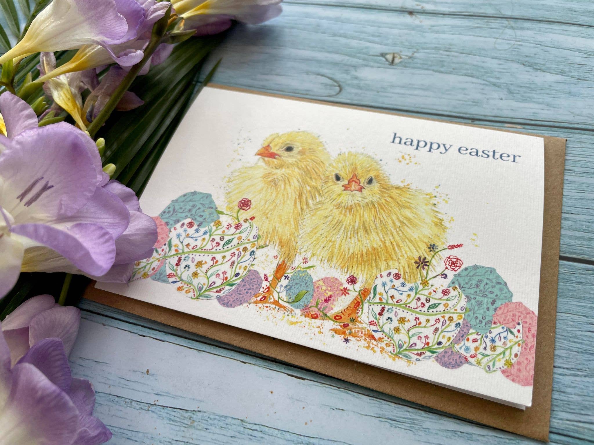 Jen Winnett Eco Artist - Wholesale Easter Card - Easter Chick Eco Card | Blank Nature Colourful Watercolour1