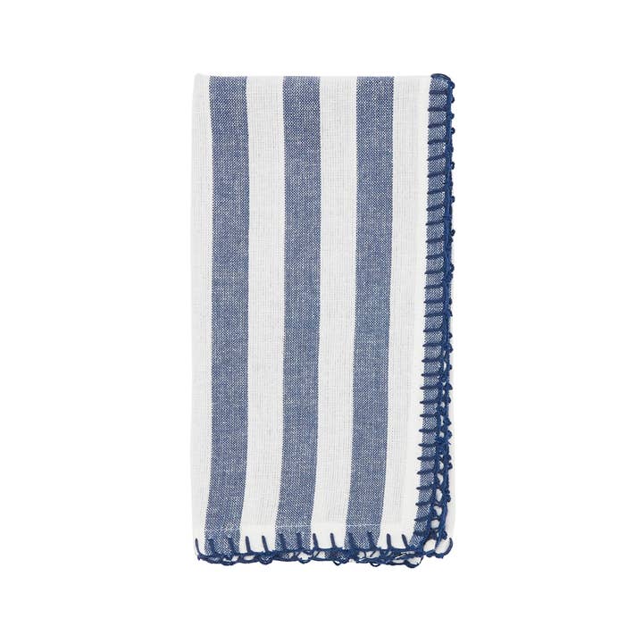 Fennco Styles - Wholesale Dinner & cloth napkin - White & Blue Striped Whipstitch Cotton 20" Cloth Napkin2