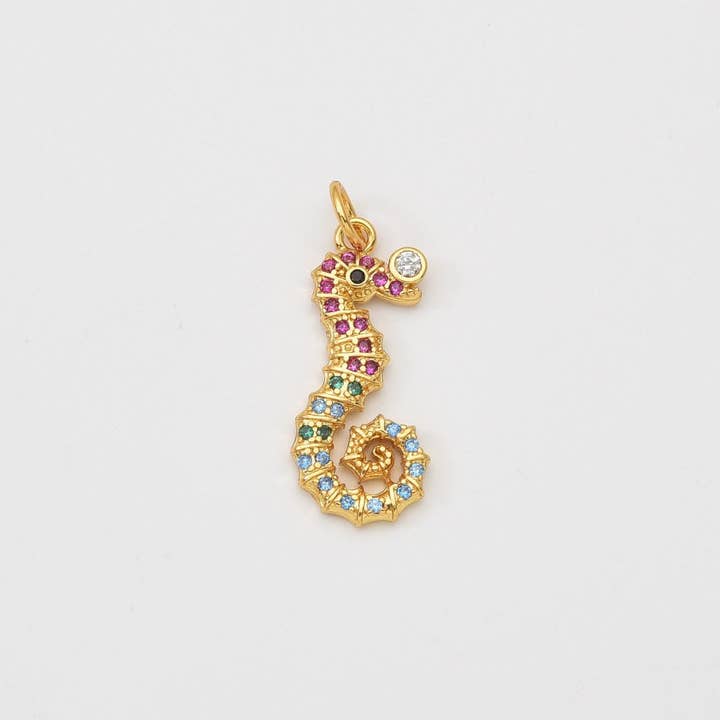 CZ Micro Pave Rainbow Color Seahorse Charm, CP1409 for wholesale by Beads Creation