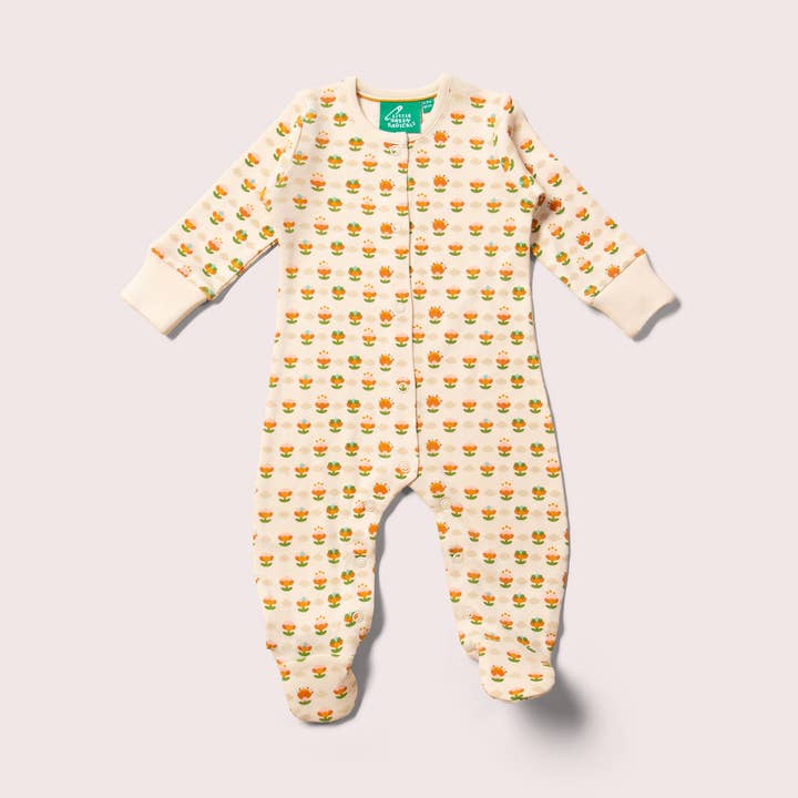 Tutina biologica Little Blooms con piedini per la vendita all'ingrosso da parte di Little Green Radicals EU