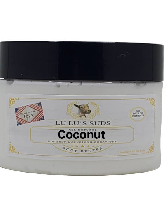 Kokosnuss-Shea Körperbutter 4 Unzen für den Großhandel von Lu Lu's Suds