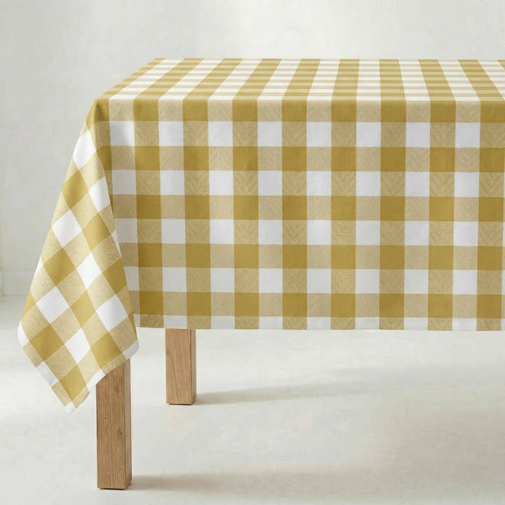 Tovaglia antimacchia impermeabile effetto tessuto a quadri senape per la vendita all'ingrosso da parte di SG HOGAR