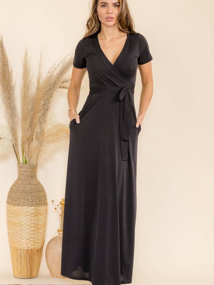 SAN149BX-S Plus Faux Wrap Maxi Dress for wholesale by H&H Fashion Inc.