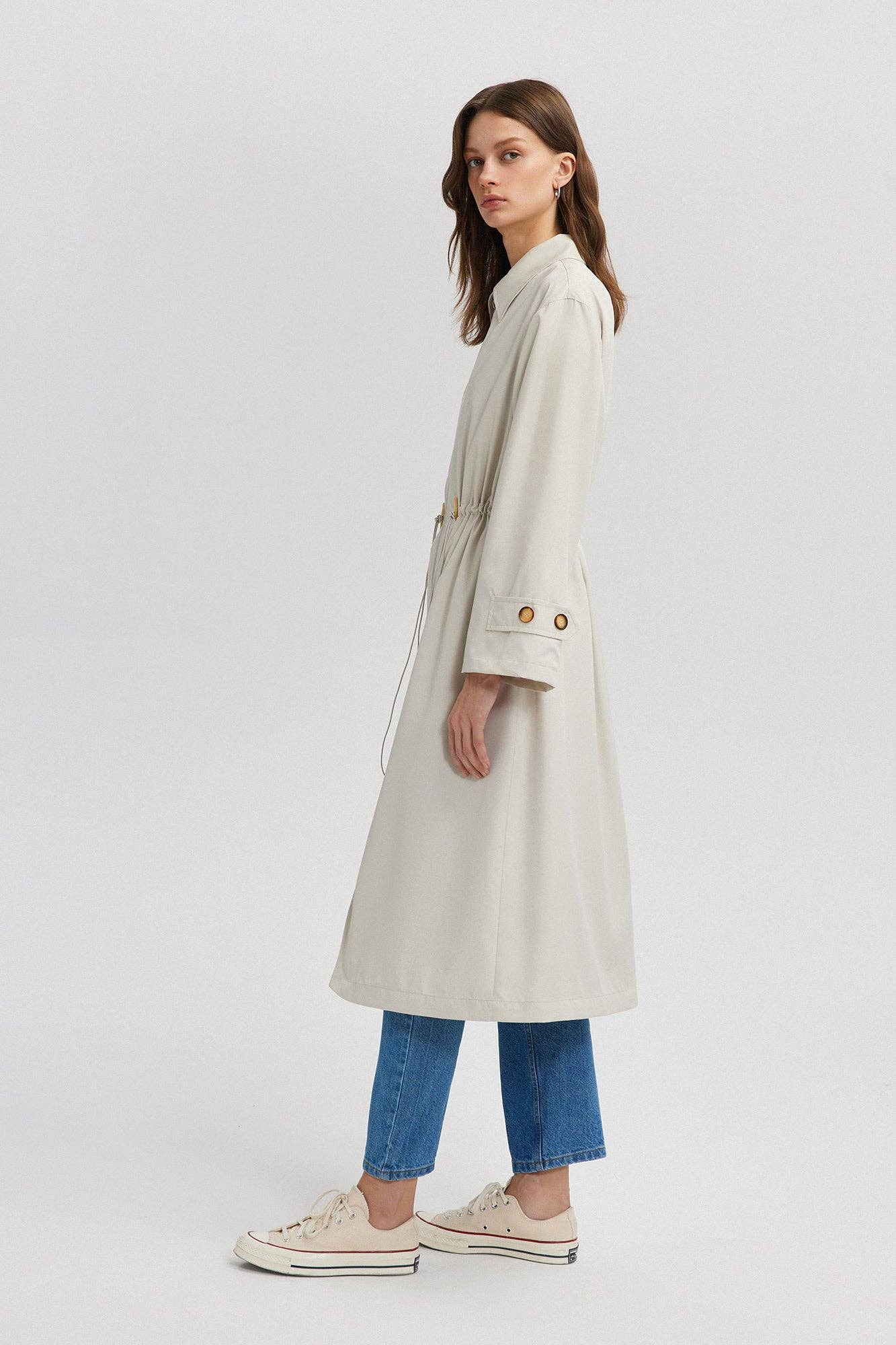 Stone BUTTON DETAILED GATHERED WAIST WINDBREAKER for wholesale on Faire3