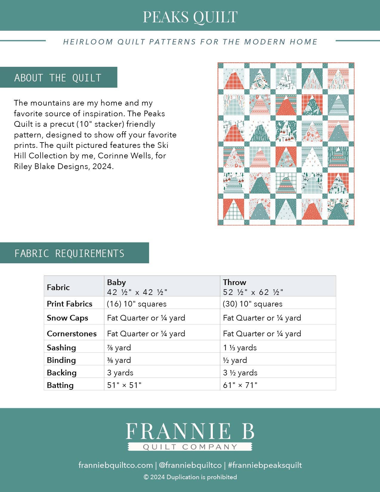 Frannie B Quilt Company – Engroshandel DIY-sysæt – Peaks quiltemønster - papirmønster (2024)1