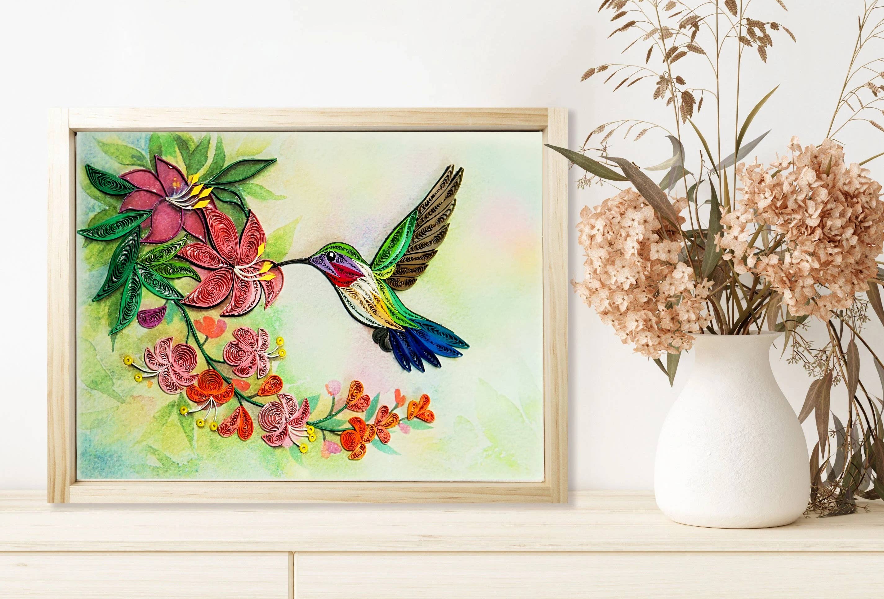 Wonder Paper Art - Wholesale Everyday Greeting Card - Delicate Beauty in Flight – Hummingbird Quilling Card , 5x7 5