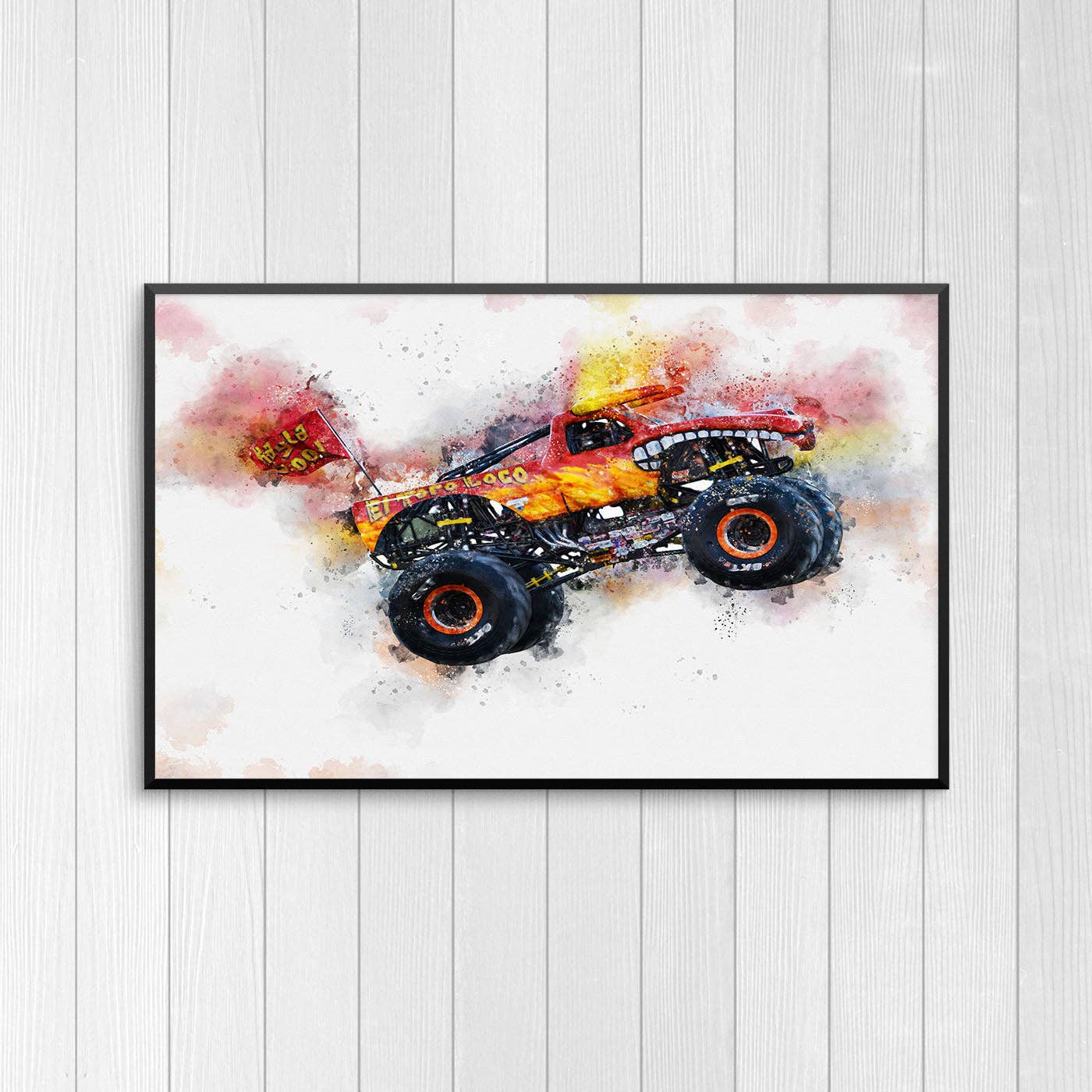 House of Binky – wholesale Art print – Watercolour Red Monster Truck Paint Splash Print0