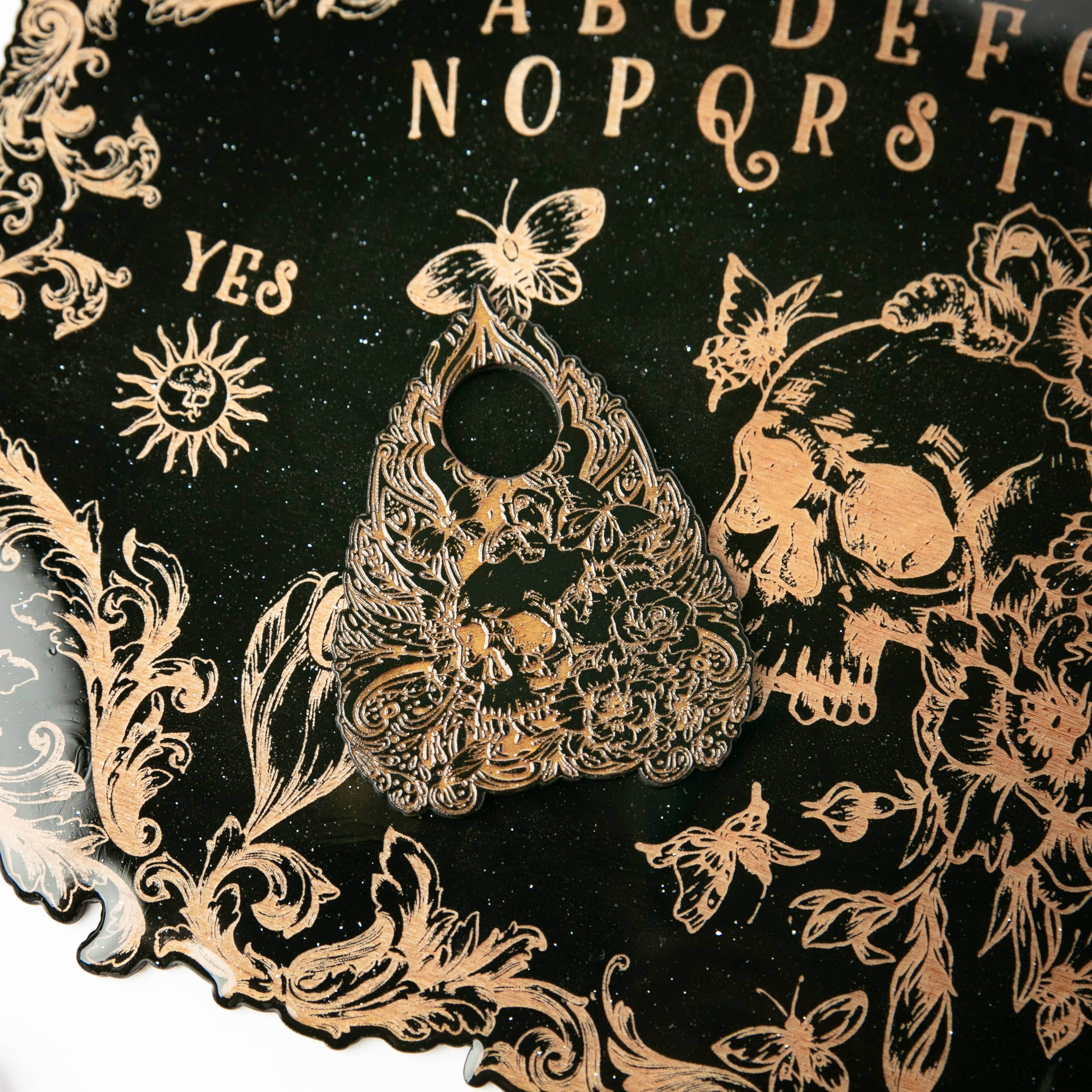 Ink and Flowers Designs - Wholesale Spirit Board - Floral Skull Spirit Board Black1