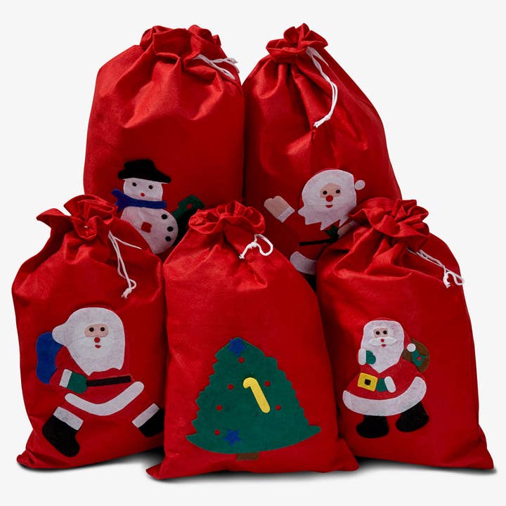 The Twiddlers – wholesale Christmas decoration – 5 Festive Santa Sacks