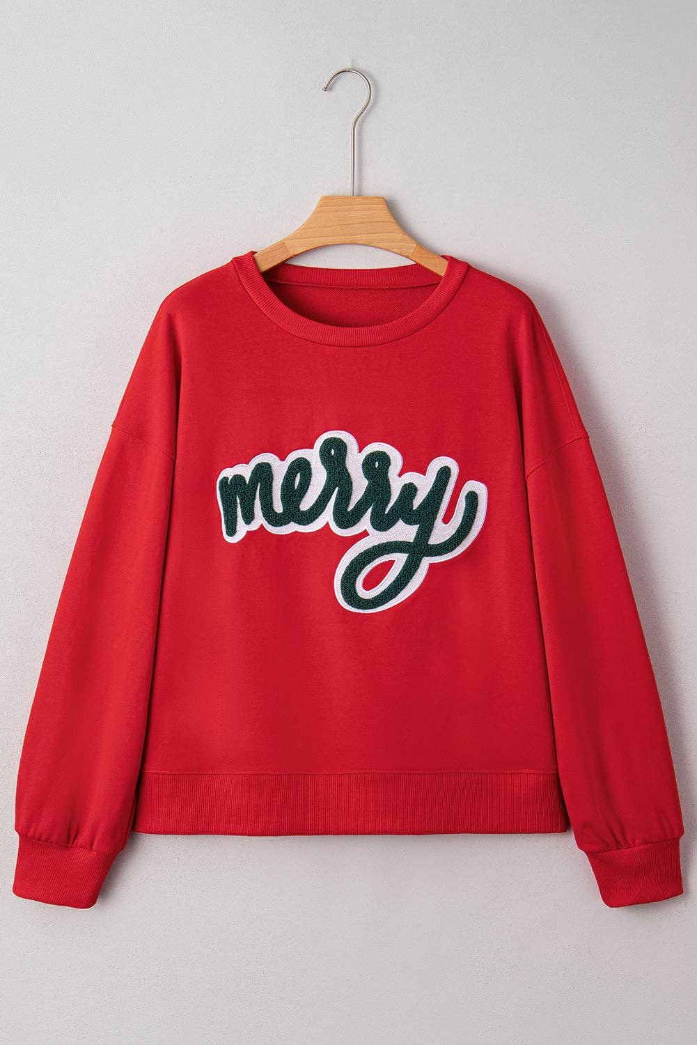 Fiery Red Christmas Merry Script Holiday Sweatshirt for wholesale on Faire0