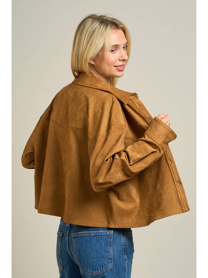 ANWND - Wholesale Buttoned-down shirt β Women's - 2881-Faux Suede Button-Up Overshirt2