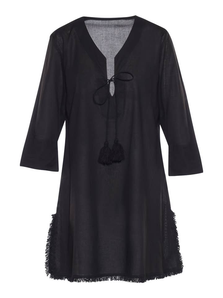 Solid Black Fringe KikiSol Dress w/ Tassels for wholesale by KikiSol