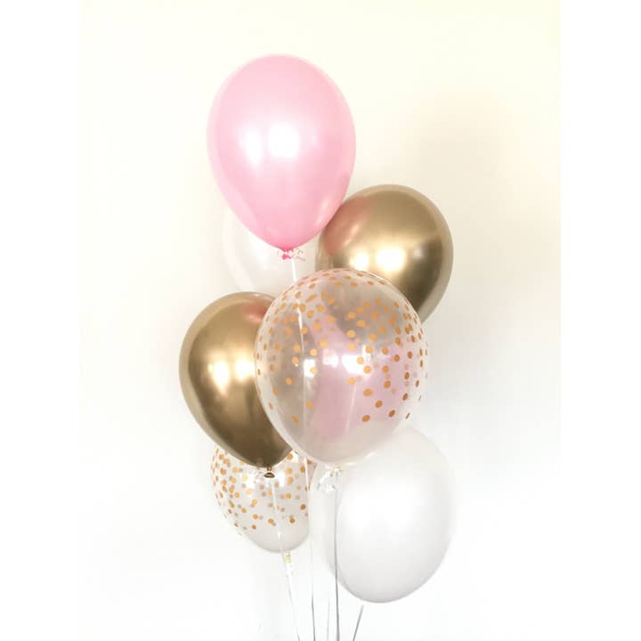 Hullaballoons - Wholesale Balloon - Pink, Gold & White Balloons | Set of 8 Latex Balloons4