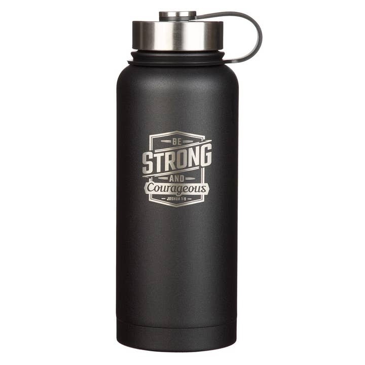 Water Bottle SS Black Be Strong and Courageous Josh. 1:9 for wholesale by Christian Art Gifts