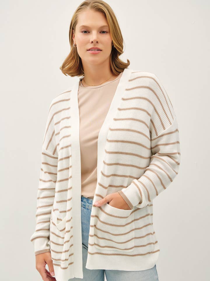 PLUS SIZE CLASSIC STRIPED OPEN CARDIGAN for wholesale by Be Cool