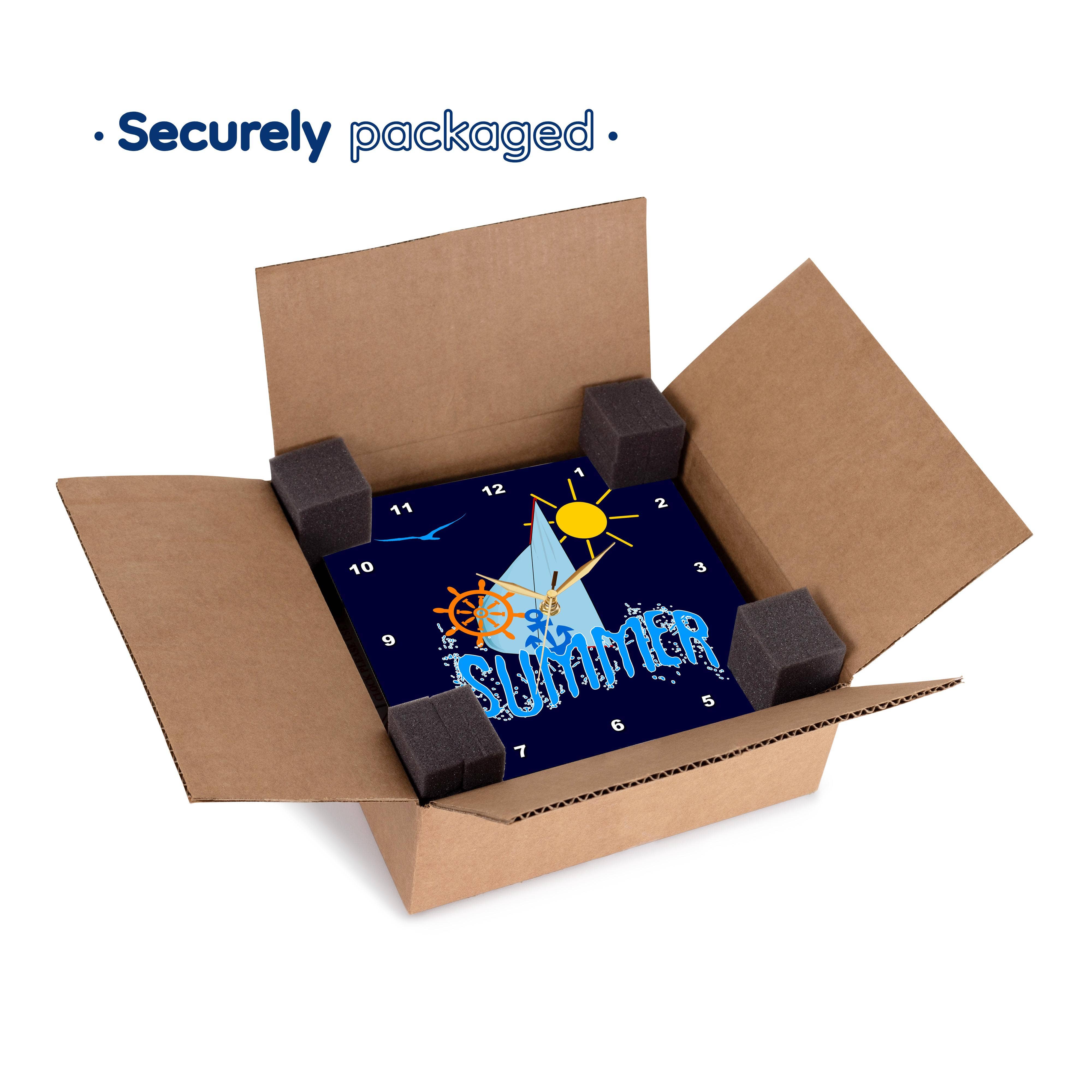 3dRose - Wholesale Wall Clock - 3dRose, Sea, sailing theme illustration, text Summer, blue background, Wall Clock5