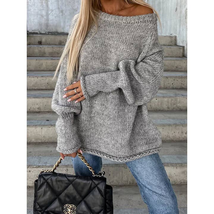 Maglione lavorato a maglia oversize con spalle scoperte per la vendita all'ingrosso da parte di Katinki