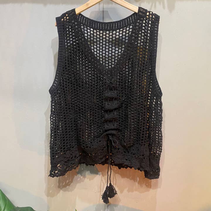Hope & Sunshine - Wholesale Outerwear Vest - Women's - Crochet Drawstring Vest16