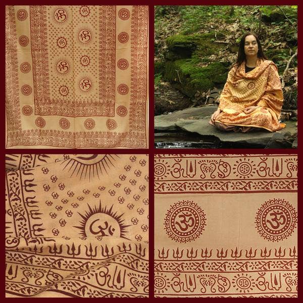 Prabhuji's Gifts – Großhandel Yogahandtuch – Meditation Yoga Gebetschal — Om Peach Large3