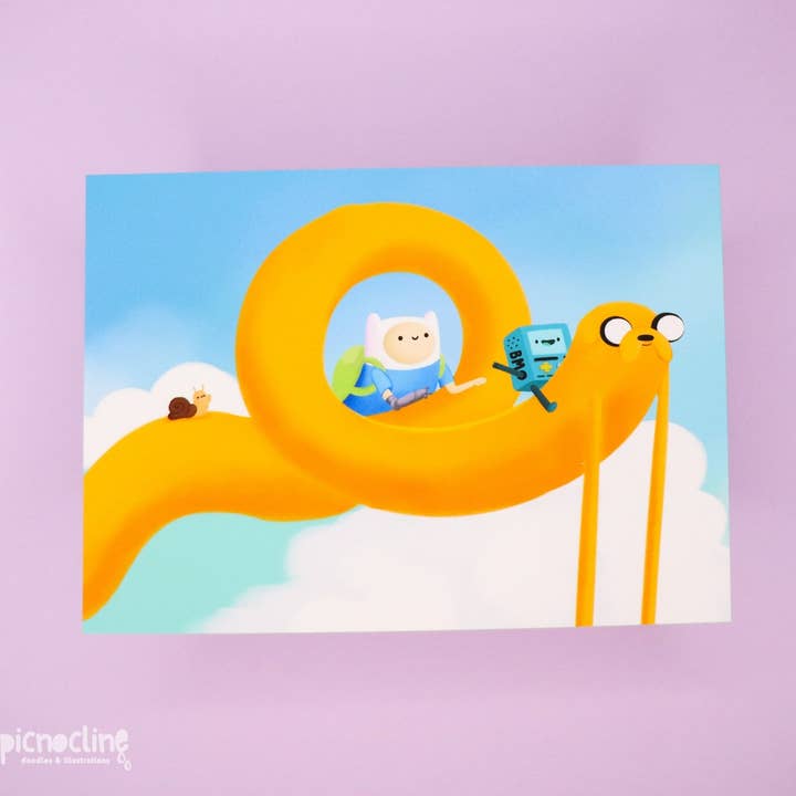 Adventure Time Fanart Print | Finn Jake BMO and Snail Illustration Artwork - Signed Borderless Giclee Art Print for wholesale by Picnocline