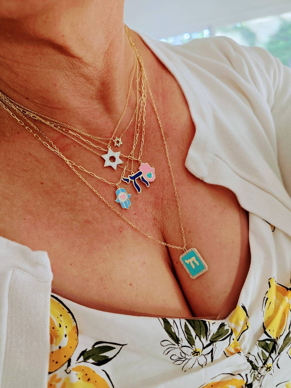 ALEF BET JEWELRY - Wholesale Pendant/Charm Necklace - Colorful Enamel Gold Jewish Star of David Necklace6