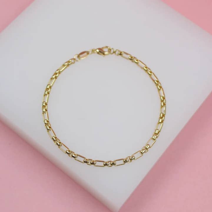 MIA Jewelry - Wholesale Link & Chain Bracelet - 18K Gold Filled Rounded Figaro Inspired Box Bracelet2