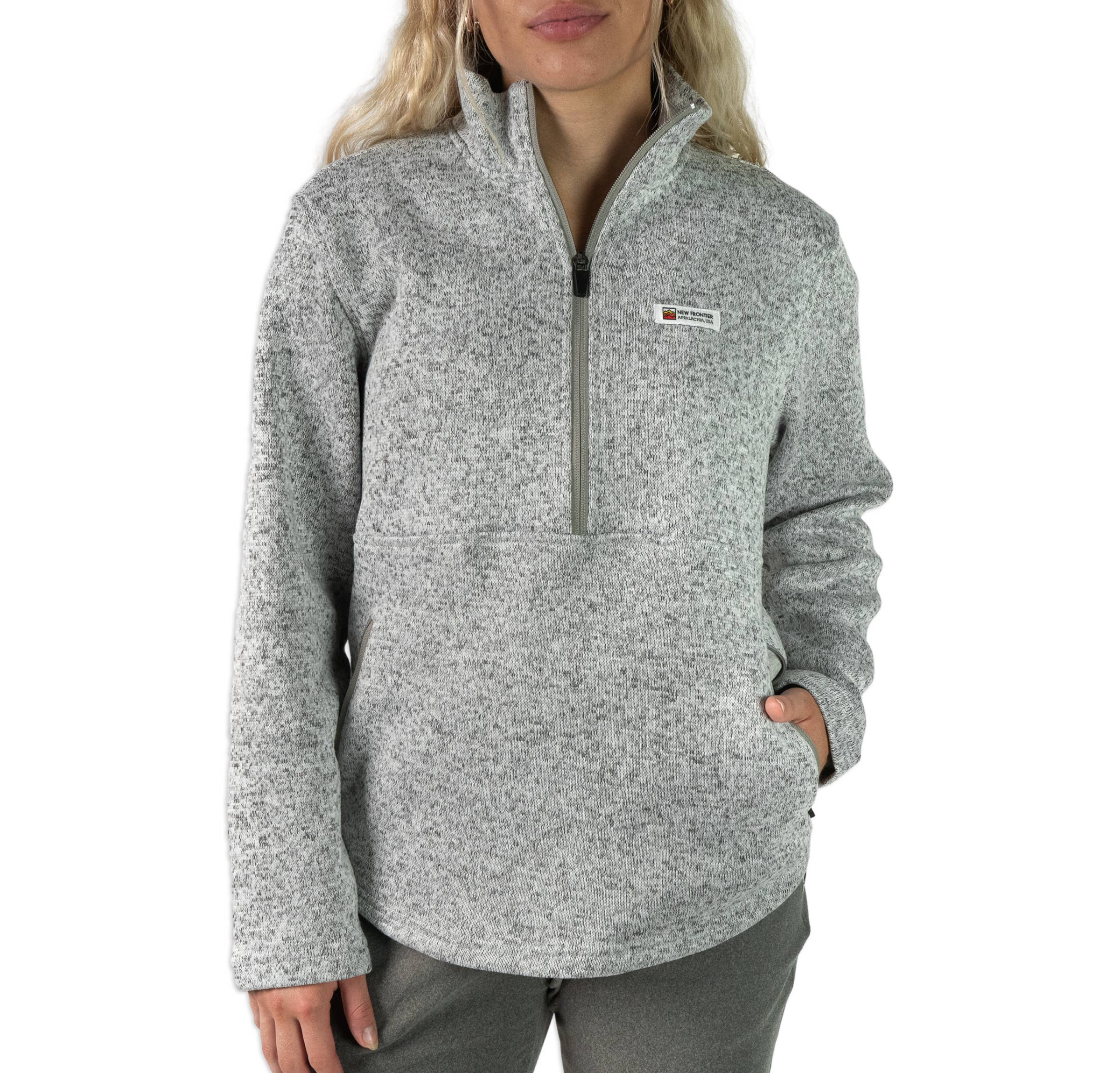 New Frontier - Wholesale Sweatshirt – Women's - Women's Premium 1/4 Zip Pullover (Ash)