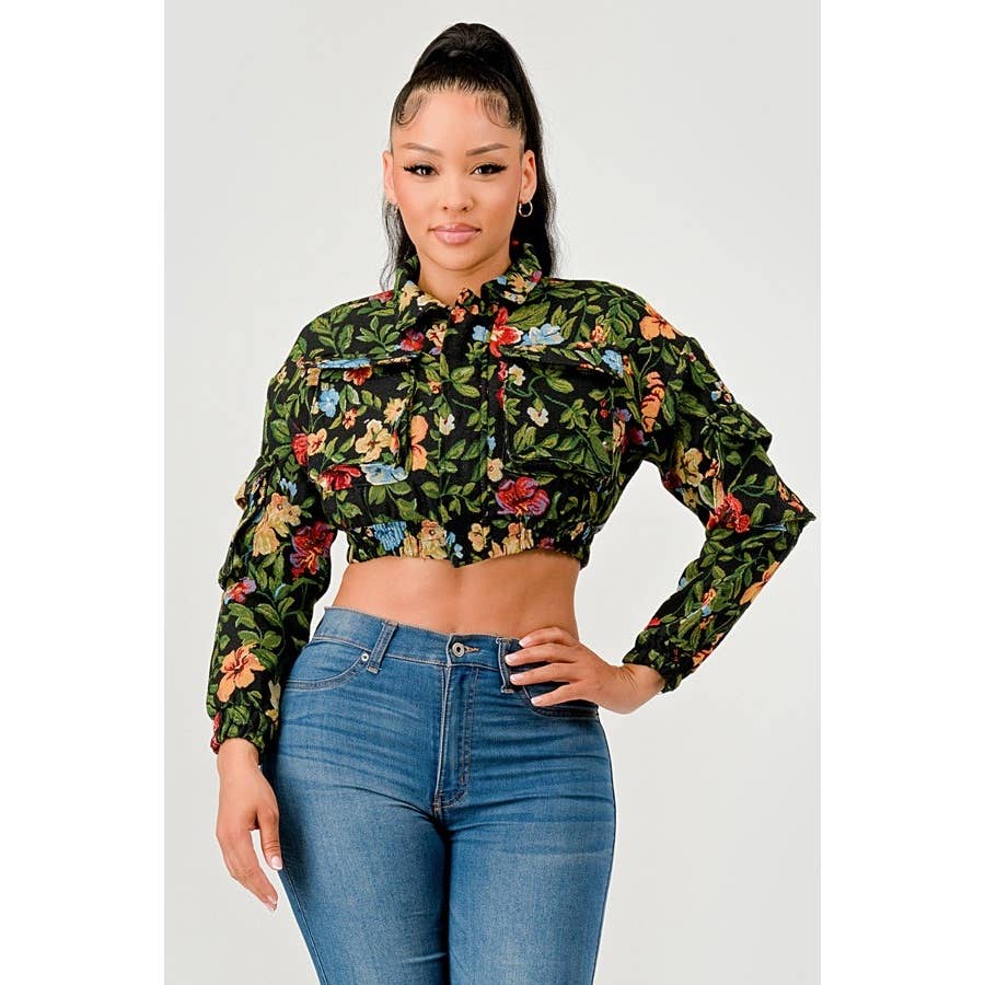 DORCAS - Wholesale Jacket - Women's - Flower Printed Crop Jacket1