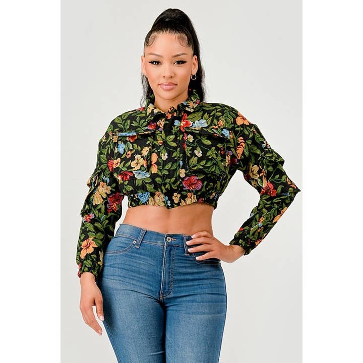 DORCAS - Wholesale Jacket - Women's - Flower Printed Crop Jacket1