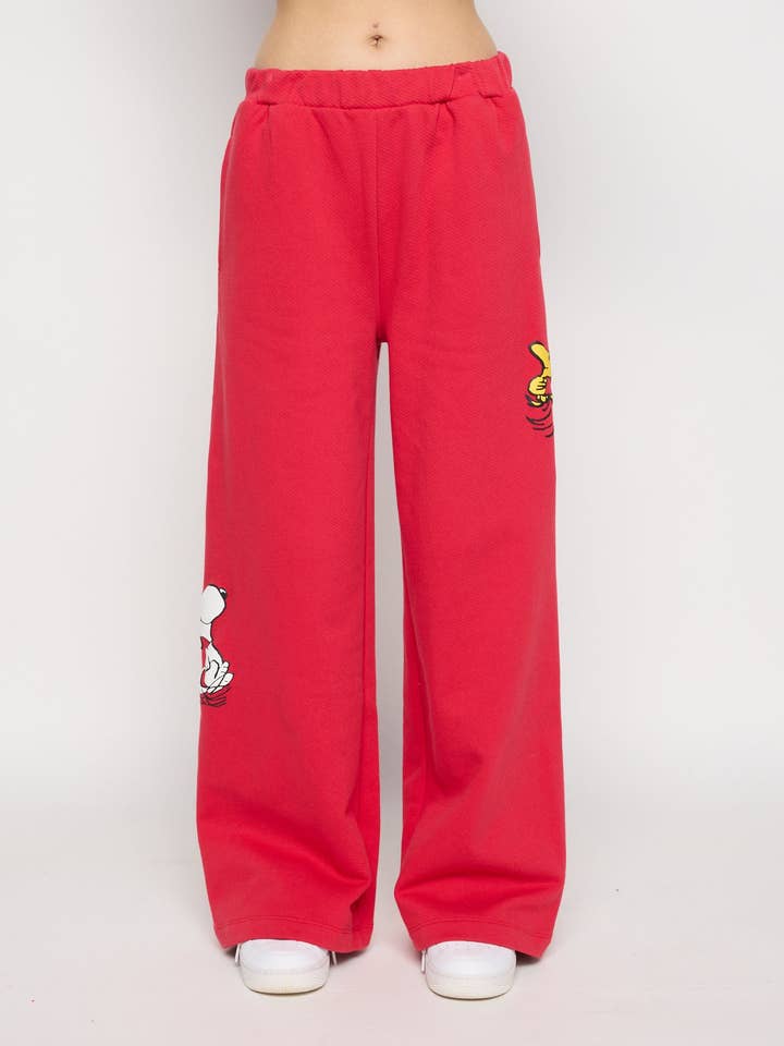 Pantalon de survêtement ouvert Snoopy & Woodstock, rouge pour la vente par SAMII RYAN