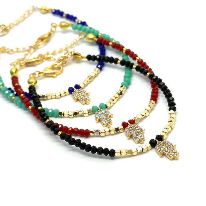 Crystal Bracelet with Cubic Zirconia Hamsa Charm for wholesale by Floweredsky Designs