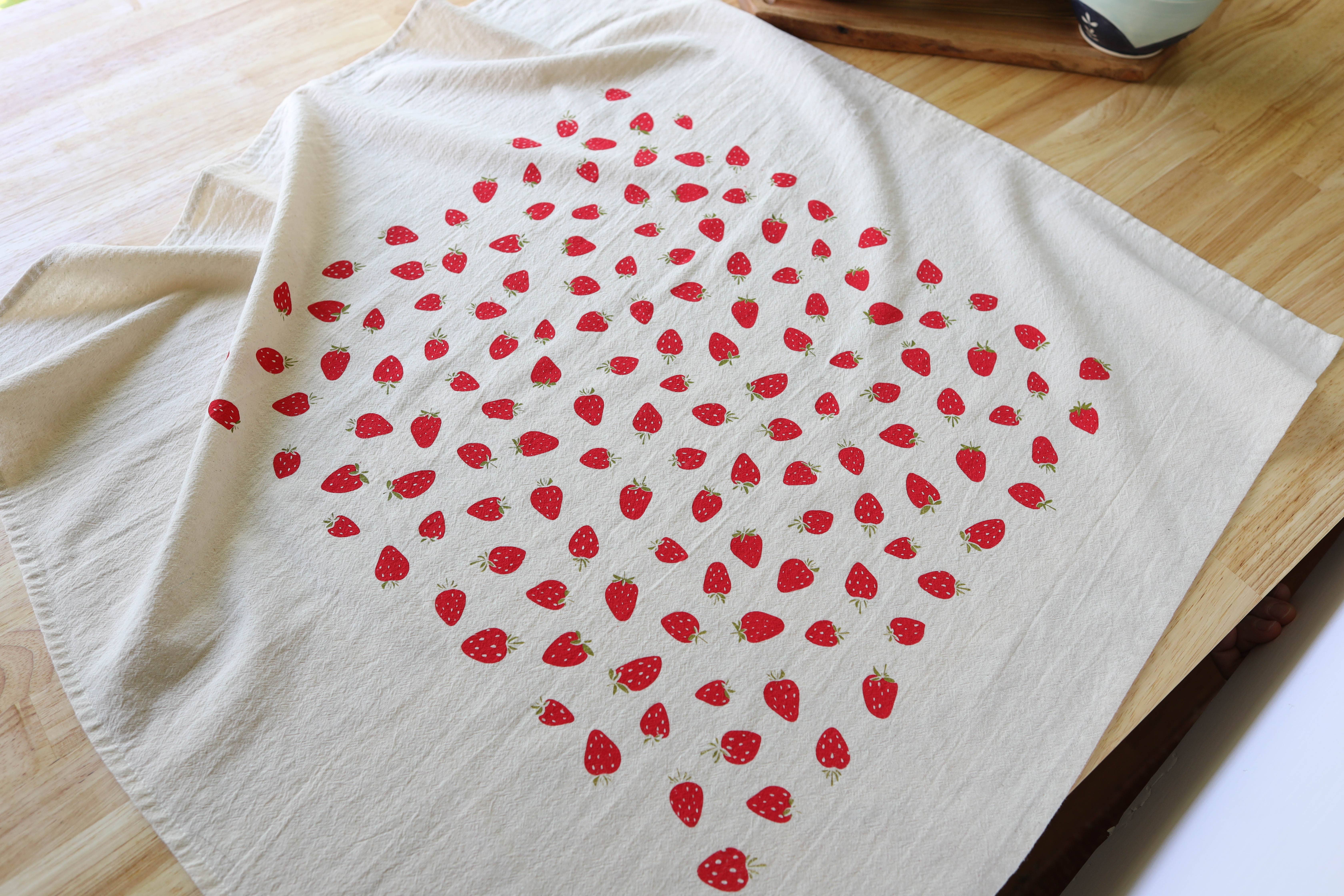 The High Fiber - Venta al por mayor Paños de cocina - Toalla de cocina estampada a mano con fresas, toalla de frutas3