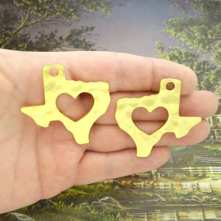 Treasure Island Jewelry - Wholesale Individual Charm/Pendant - Gold Texas Charm with Open Heart Pendant by TIJC