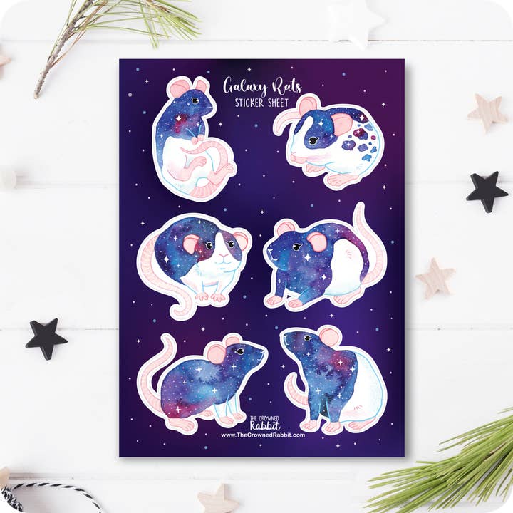 The Crowned Rabbit - Wholesale Sticker - Galaxy Rat Vinyl Sticker Sheet