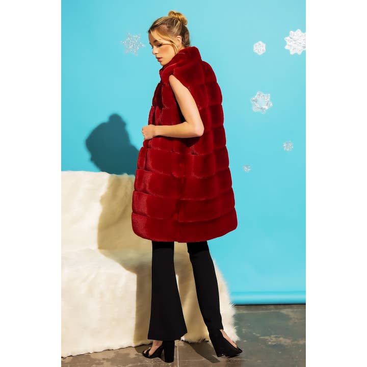 Sweet Generis - Vente Veste sans manches – femme - GILET BOUFFANT LONG EN FOURRURE À COL MONTANT7